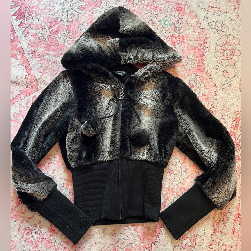 Bebe Fur hoodie jacket pom poms